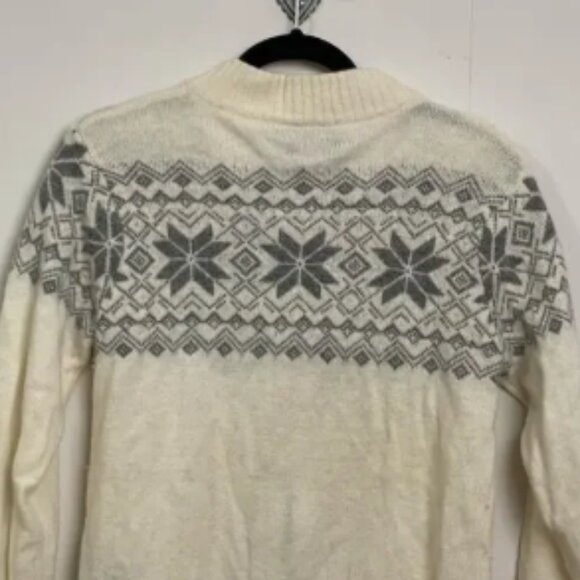 Vintage M long sleeve wool zip jacket cream gray cabincore turtleneck winter - Picture 6 of 6